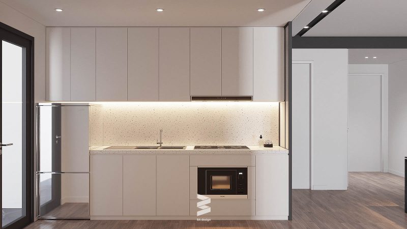 không gian nhà bếp được thiết kế tối giản, hiện đại ở chung cư cc Hope