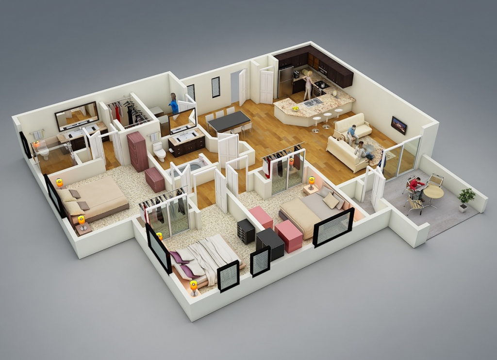 Mô hình 3D thiết kế nội thất chung cư