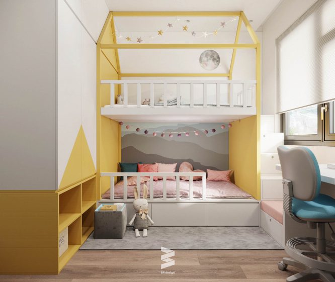 Phòng ngủ như một ngôi nhà nhỏ dành cho con nhỏ trong gia đình
