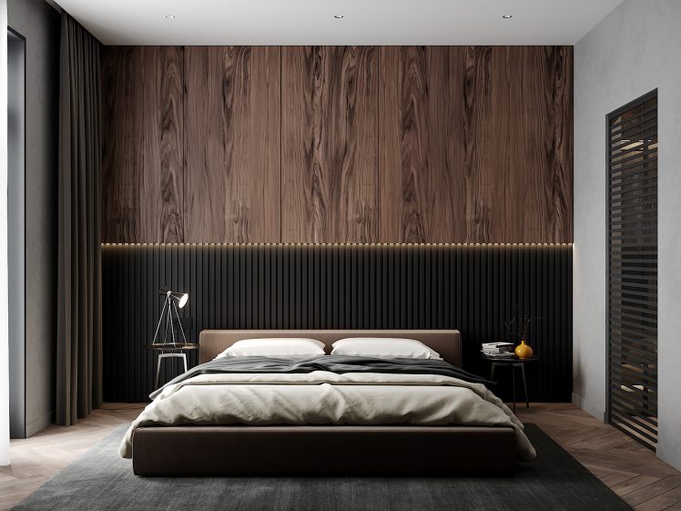 Phòng ngủ thiết kế thoải mái với tông màu trầm ấm 