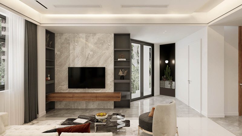 Sử dụng đá tự nhiên và tông màu trắng sáng càng làm cho không gian thêm phần sang trọng cao cấp tại căn Luxury villa